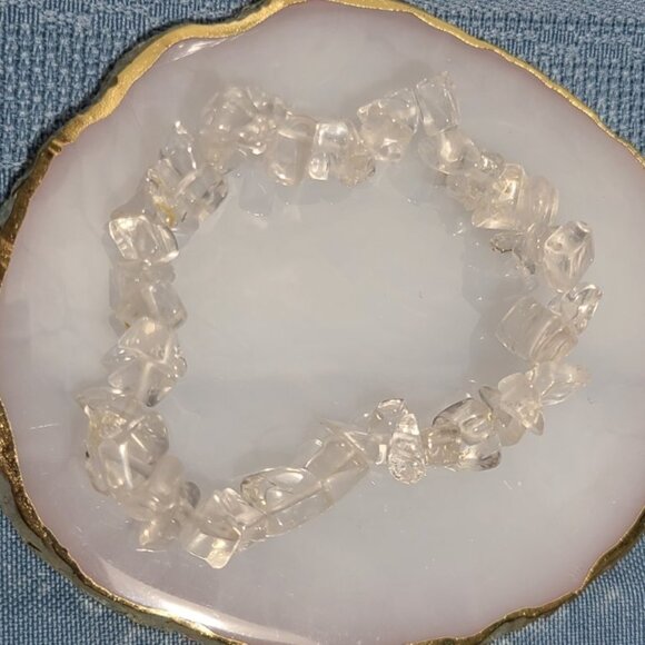 Clear Quartz Chip Bracelet | Natural Crystal Stretch Boho Healing Jewelry Gift - Picture 5 of 10